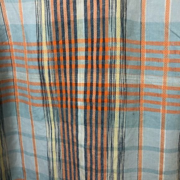 Cubavera Shirt Mens L 100% Linen Blue Orange Plaid Short Sleeve - Picture 9 of 11